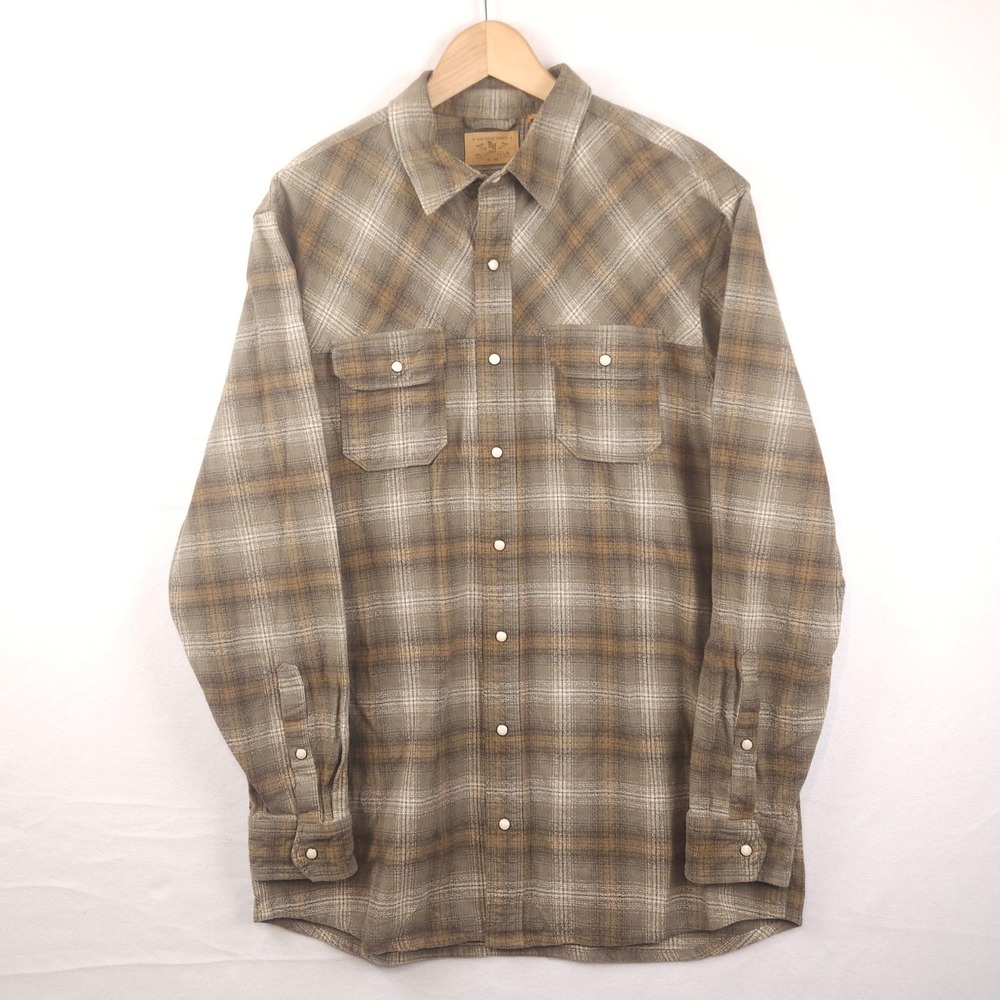 RedHead Ranch Shirt Men's XLT Tall Flannel Plaid Pearl‎ Snap Western Olive Green